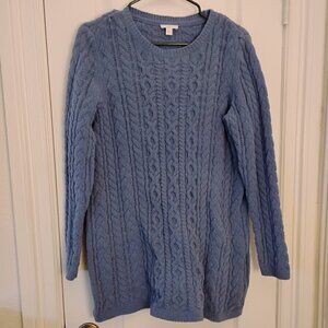J. Jill Woman's Blue Long Sleeve Cable Knit Crew Neck Pullover Sweater Medium